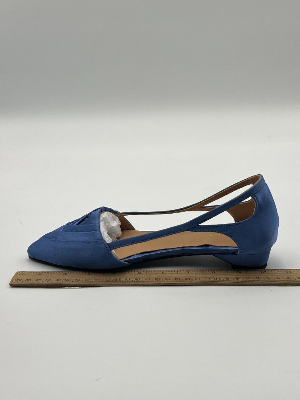 XYD Blue Pointed Toe D'Orsay Cut-Out Low Heel Spring Summer Satin Shoes